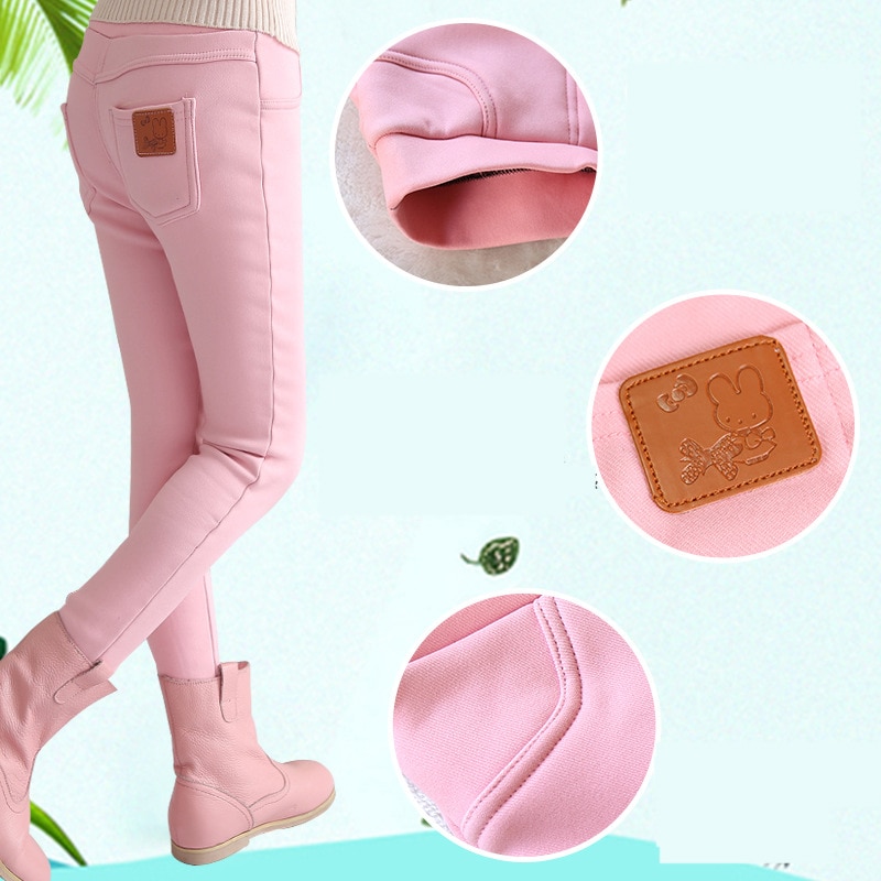 Tjejer tjocka varma leggings höst vinter barn pennbyxor skinny fleece byxor för tjejer barn byxor 3-12 år