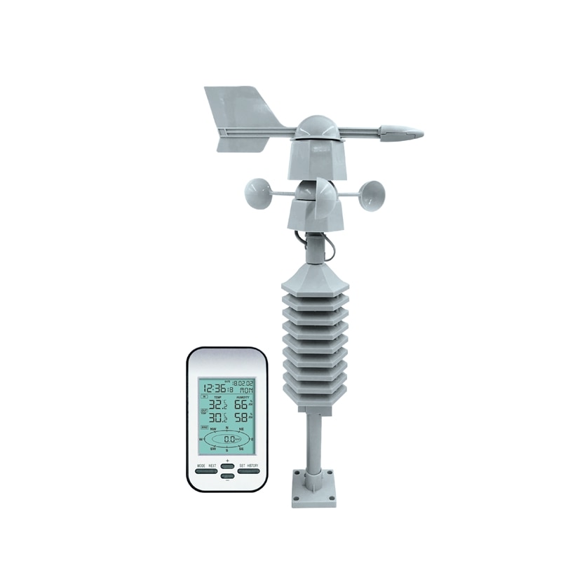 Wireless Anemometer Weather Station Clock LCD Wind Speed Direction Wind Chill Temperature Humidity Meter Dual Mount Wind Sensor