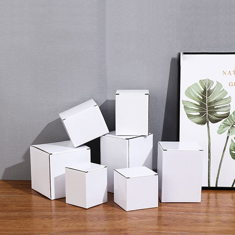 10Pcs White Kraft Paper Box Mailer Thicken Corrugated Box Square Packaging Box Mini Cardboard Carton