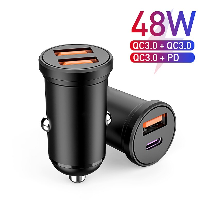 48W Dual Usb Auto Lading QC3.0 Type C Pd Snelle Auto Opladen Lader Voor Iphone 12 Pro Max Xiaomi samsung S10 9 Usb Autolader