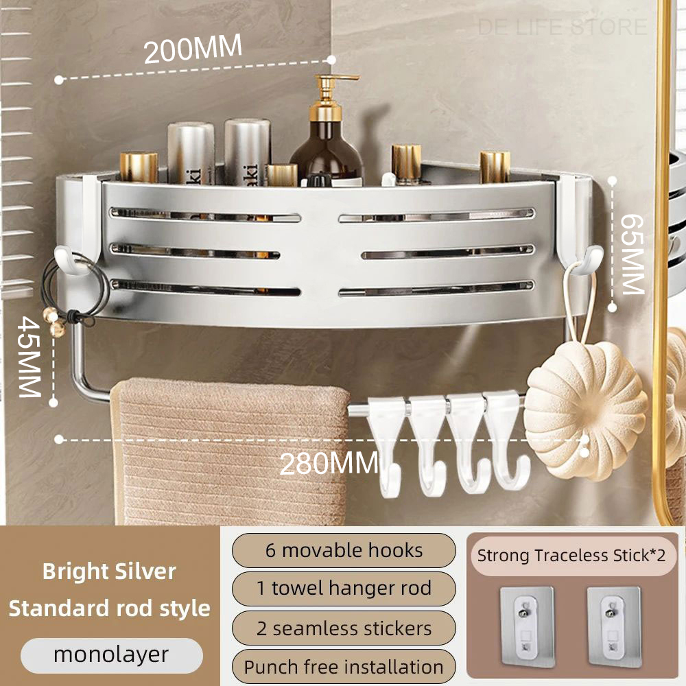 1-2PCS Badezimmer Eckregal mit Kunststoff Haken Handtuchhalter Kein Bohrenraum Aluminium Dusche Lagerregal Badezimmer Organizer: plum