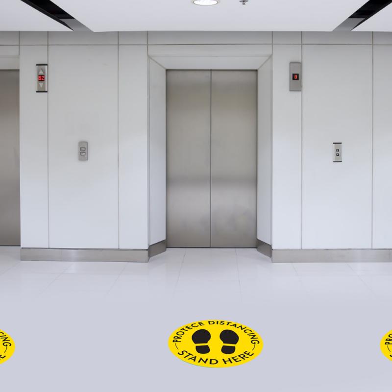 2pc Public PROTECE DISTANCING Floor Signs Stickers Keep 6 Feet Away Waterproof Safety Floor Signage For Entrances Checkout Lines