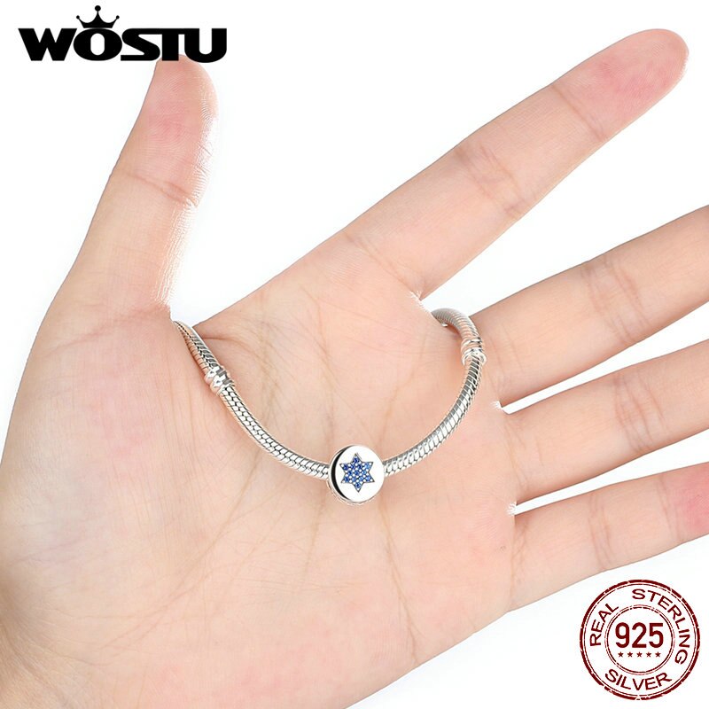100% 925 Sterling Silver Blue Belief Star Charm Beads Fit Original WST Bracelet Authentic Fine Jewelry