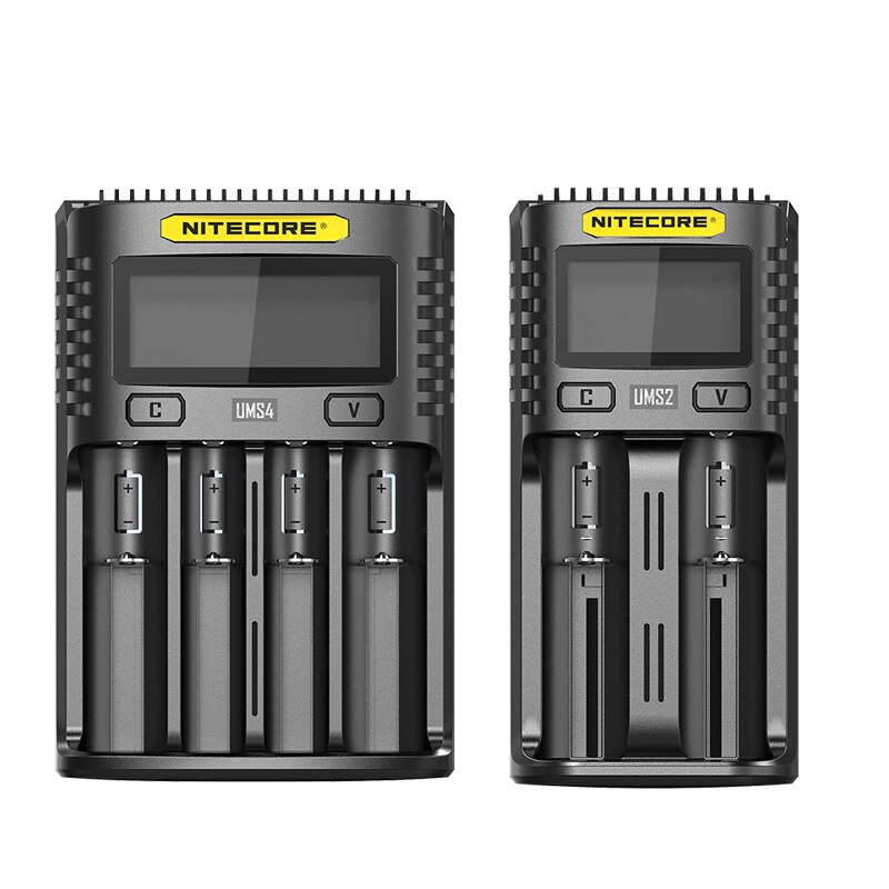 NITECORE-cargador de batería inteligente UMS2 UMS4, salida USB 3A para LiFePO4, iones de litio Ni-MH NiCd 18650, 20700, 21700, 10500