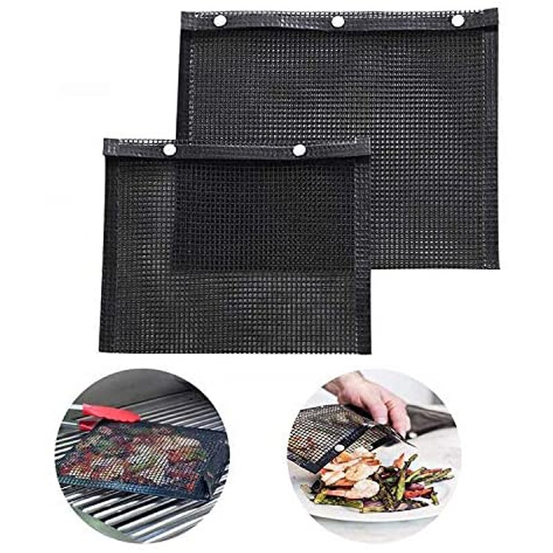 4 pakker gjenbrukbar bbq grillnettpose - multi-size non-stick bbq bakt pose med silikonbørste grilling netting