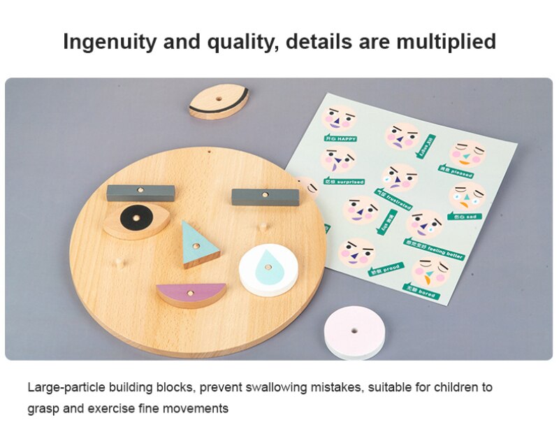 Houten Fun Gezicht Veranderende Uitdrukking Game Kleuterschool Kleine Klasse Gebied Game Materialen Handgemaakte Speelgoed