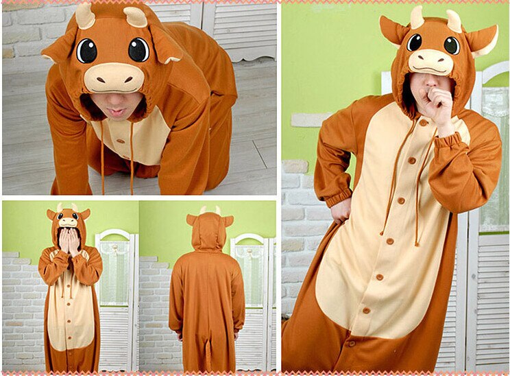 Volwassen Dier Stier Vee Cosplay Pyjama Onesie Nachtkleding Kostuum