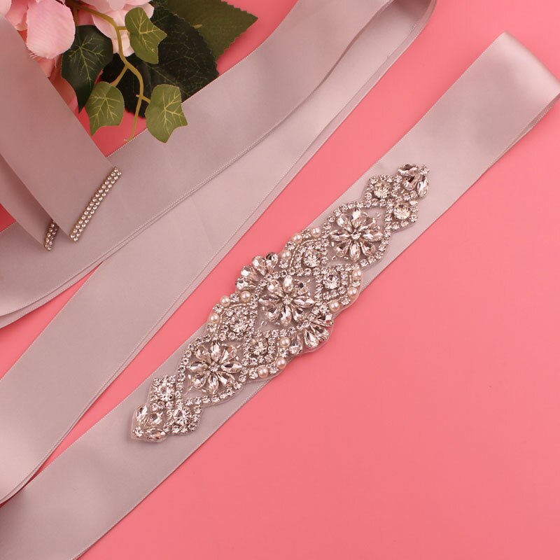 Trouwriem, kristallen bruidsriem, zilveren strass-satijnen bruidsriem voor bruiloftsaccessoires