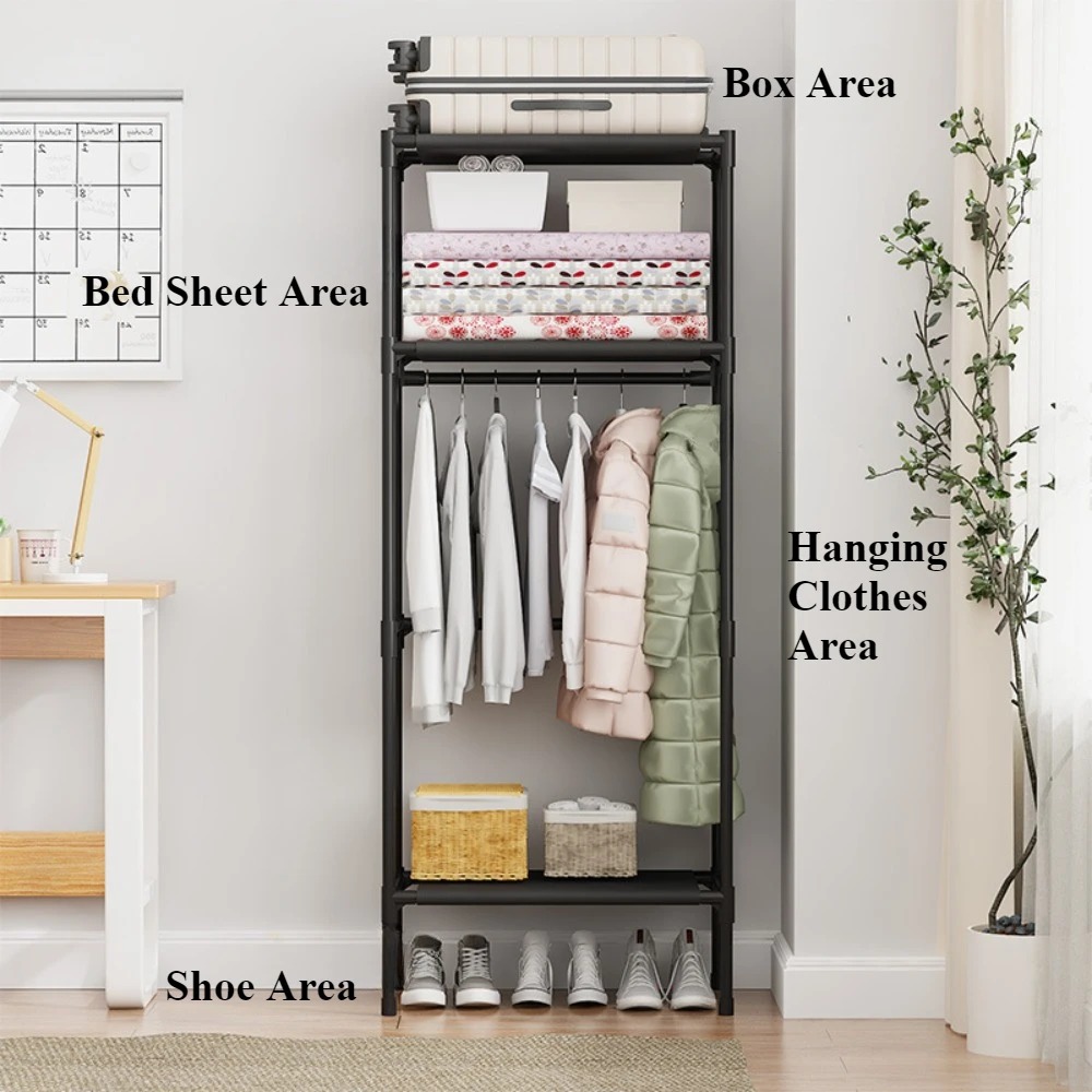 Coat Rack Multifunctional Simple Clothing Rack Multi Layer Large Capacity Storages Shelf Hanger Household Single Row Wardrobe