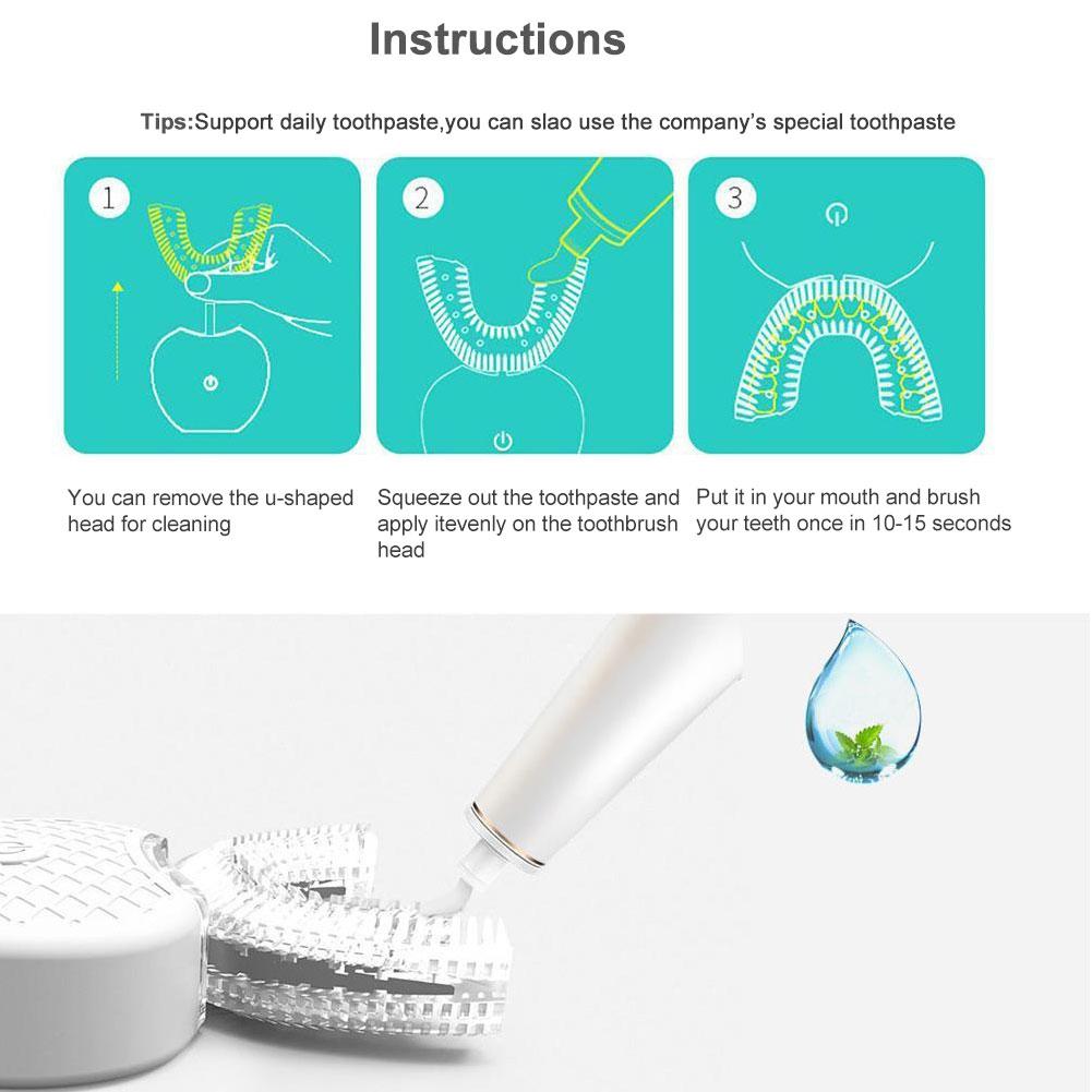 360 Graden Automatische Elektrische Tandenborstel Usb Oplaadbare Intelligente Ultrasone Silicon Tandenborstel IPX7 Waterdichte U Type