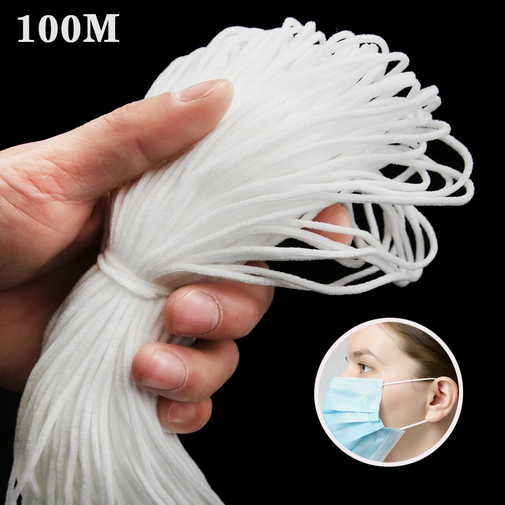 100Meters 3mm Round Making Mask Elastic Band Mask Rope Rubber Band String Mask Ear Cord Elastic Band DIY Crafts Accessories