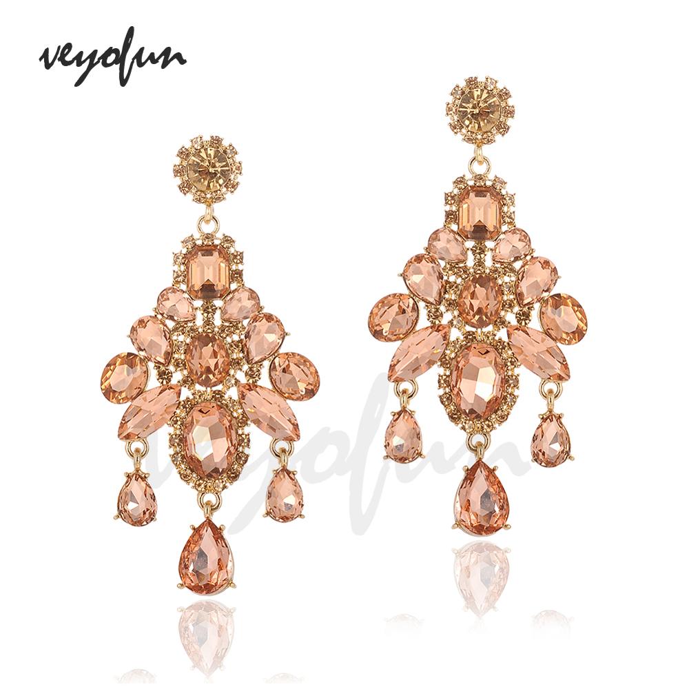 Veyofun Vintage Crystal ZA Earrings Luxury Party Dangle Earrings Jewelry for Woman: peach pink