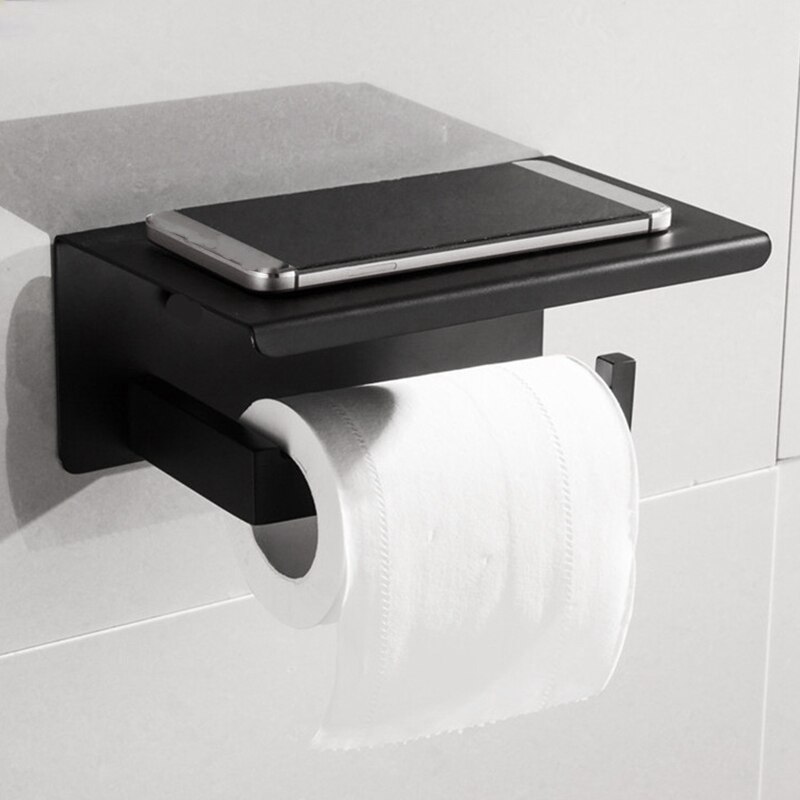 Zwarte Matte Staal Toiletrolhouder Top Plaats Dingen Platform Tissue Houder Badkamer Opslag Roll Toiletpapier Roestvrij S