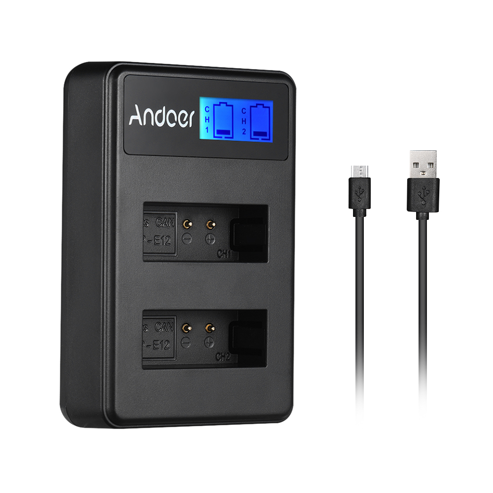 Andoer LCD2-LPE12 Compact Dual Channel LCD Camera Batterij Oplader USB Ingang Lcd Camera Batterij voor Canon