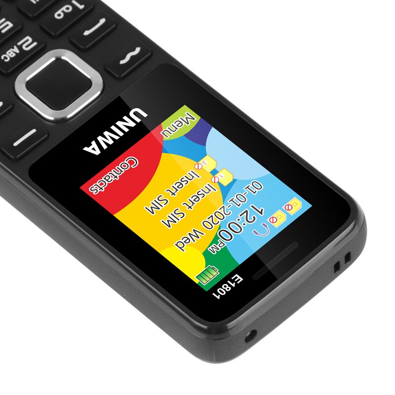 Econ  e1801 mobiltelefon hd bluetooth dobbelt kort dobbelt standby stor højttaler lilla lys 800 mah mobil strømforsyning med lys men