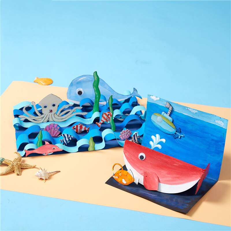 Animal Cartoon Walvis Papier Tekening Diy Handgemaakte Ambachtelijke Speelgoed Materiaal Pakket Kinderen Creatieve Puzzel Speelgoed Kleurrijke Papier Speelgoed