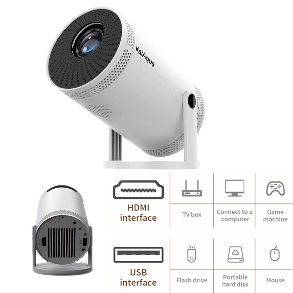 KaiAqua FY300 4K Projector 260ANSI 1080P Support Auto Keystone WIFI6 Mini Cinema Theater Video 180° Rotation Portable Projectors: Other / EU Plug