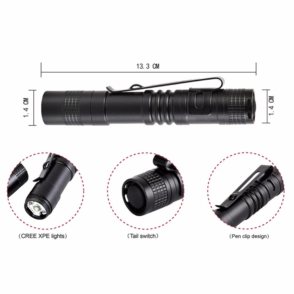 LumiParty Mini Led Flashlight XPE LED 1000 Lumen AAA Battery Powered Belt Clip Handheld Flashlights for Sports Hiking