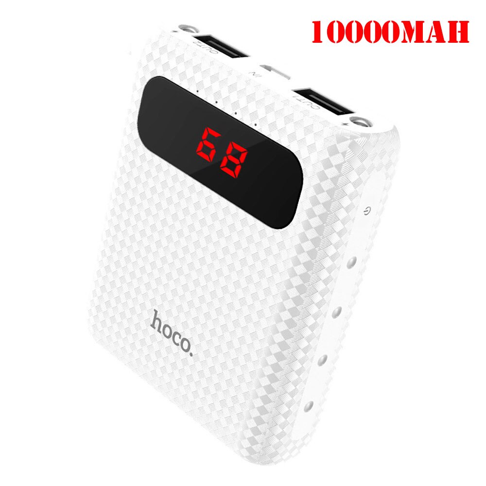 HOCO 20000 mah Dual USB Power Bank 18650 Draagbare Externe Batterij Universele Mobiele Telefoon Oplader PowerBank 10000 mah Voor Telefoons: 10000mAh White