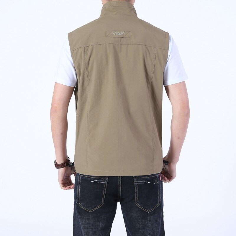Men&#39;s Multi Pocket Fishing Vest 4XL Spring Autumn Mesh Breathable Thin Loose Leisure Waistcoat Tops Outdoor Hiking Sports Vests