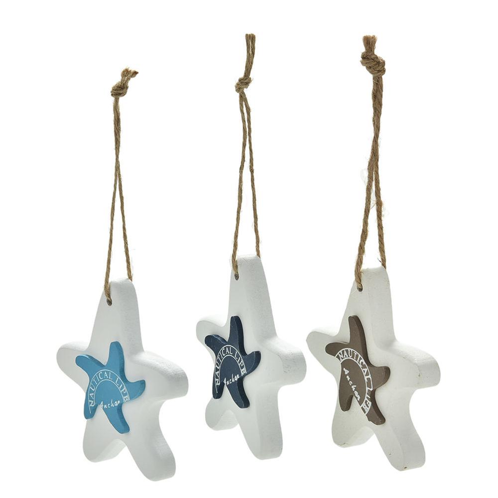 1PC Mediterranean Starfish Hung Fish Nautical Decor hang small adorn Crafts Wood Fish/decorated marine pendant: starfish random