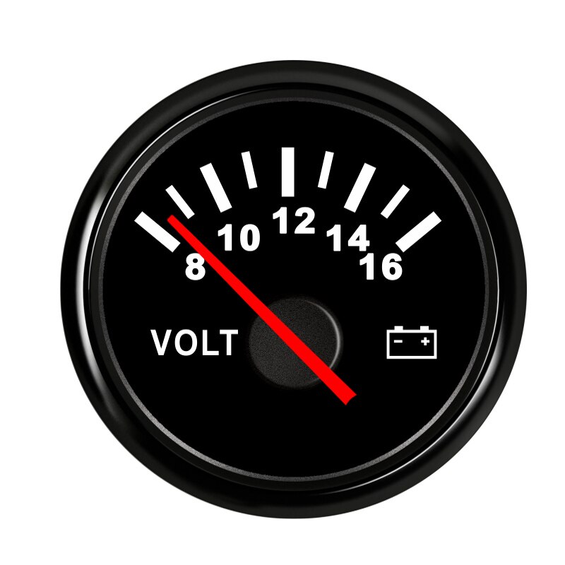 52mm Stainless Steel Boat Marine Voltmeter 8~16 V Indicating Range Volt Meter Gauge fit for Motorcycle Car Boat: Black