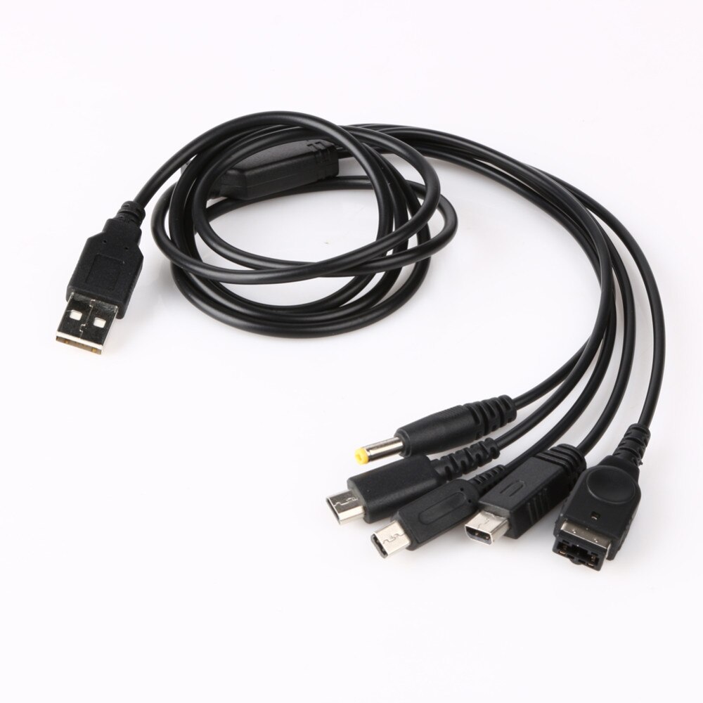 5 in 1 USB Charger Cable Fast Charging Game Accessories USB Charger Cables Black