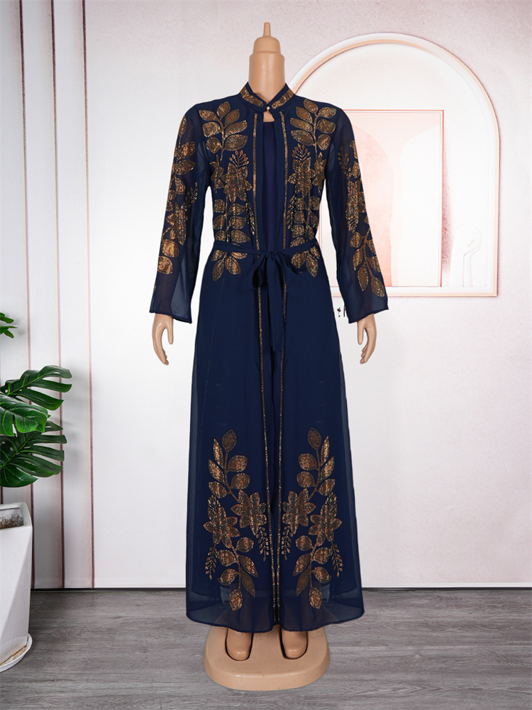 2025 chiffon vestidos de manga longa dubai luxo abayas para mulheres muçulmano 2 pçs conjunto roupas caftan marocain festa baile noite vestido