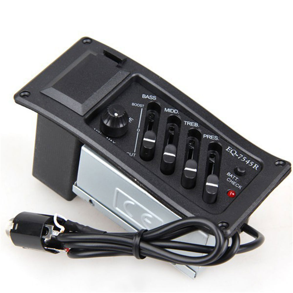 4 Band Gitaar Pickup Eq 7545R Akoestische Gitaar Voorversterker Versterker Equalizer Tuner 2.5Mm Plug