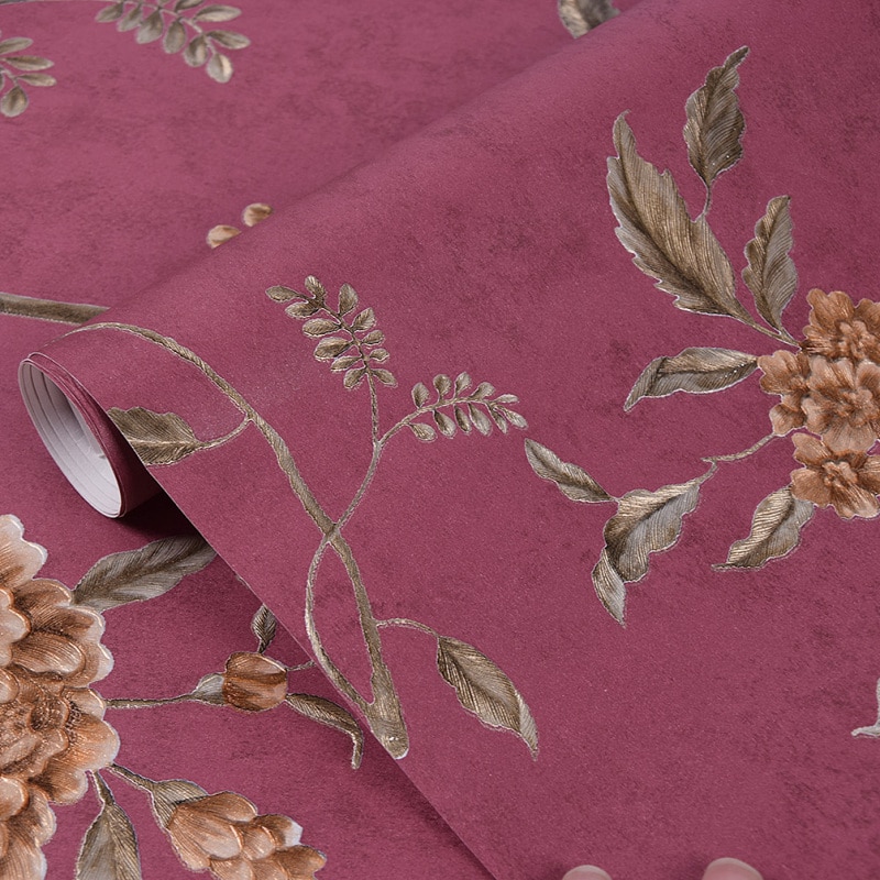 1M Bloemen Behang Vintage Amerikaanse Stijl Luxe Niet-geweven Reliëf Behang Voor Diy Slaapkamer Woonkamer Decor