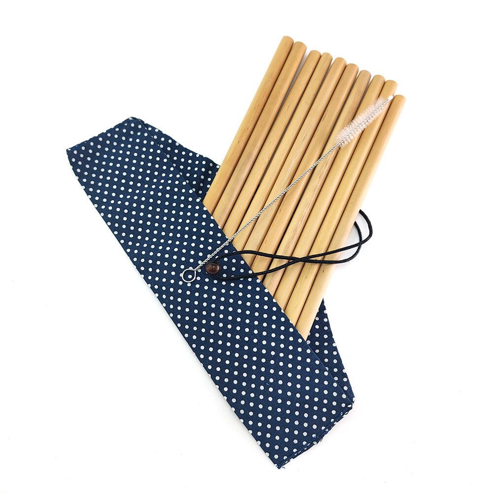 Bamboo Drinking Straw Cutlery with Pouch Biodegradable Alternative to Plastic Stainless Straws Reusable Eco-friendy Clean Brush