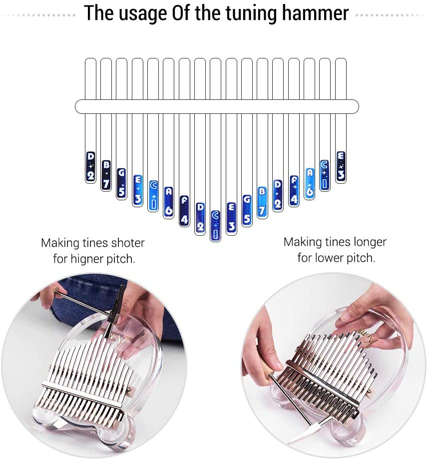 Piano de pulgar Kalimba de 17 teclas, Piano de dedo de madera acrílico transparente portátil, instrumento Musical para niños adultos principiantes