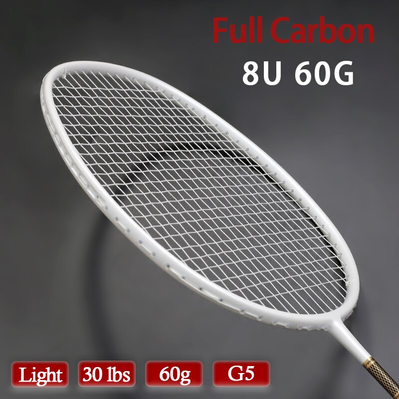 100% Full Carbon Fiber Ultralight 8U 60g Badminton Rackets With Bags Strings 22-30LBS G5 Racquet Sports For Adult