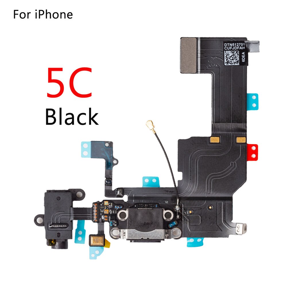 Iphonelle 6g 6 6s plus 5g 5c 5s se latausportti telakointiliitin kuulokkeiden ääniliitäntä+ mikrofonin joustokaapelin vaihto: 5c mustalle
