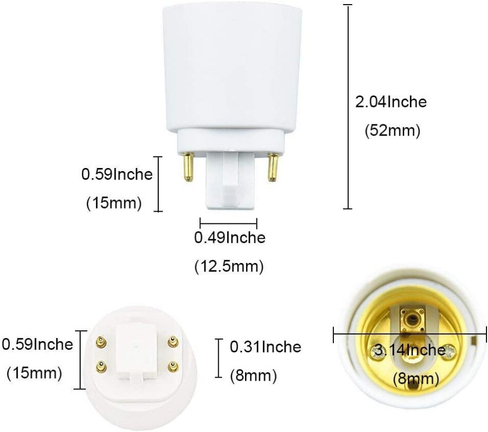 4 stk  g24 4 pin til  e26/e27 es edison skrue pære stikkontakt lampe adapter konverter pbt hus
