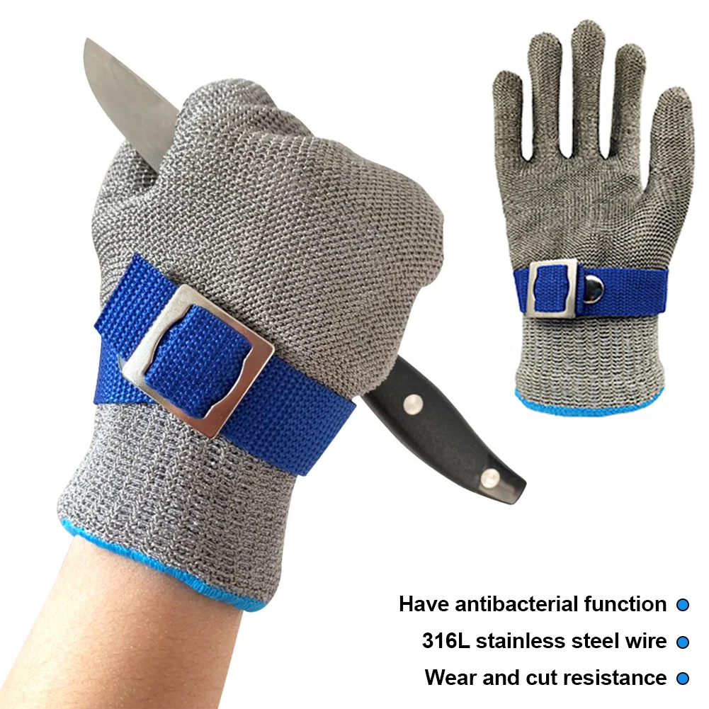 Guante resistente a cortes, guantes metálicos de malla de acero inoxidable, seguridad laboral, anticorte, matanza, carnicero, corte, guante de hierro para matar peces