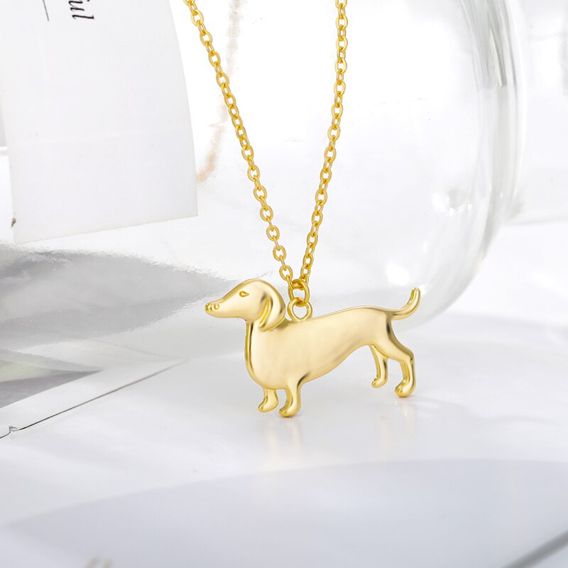 Sød gravhund hunde halskæde til kvinder rustfrit stål guld sølv farve dyre hund vedhæng kæder halskæde smykker bijoux femme