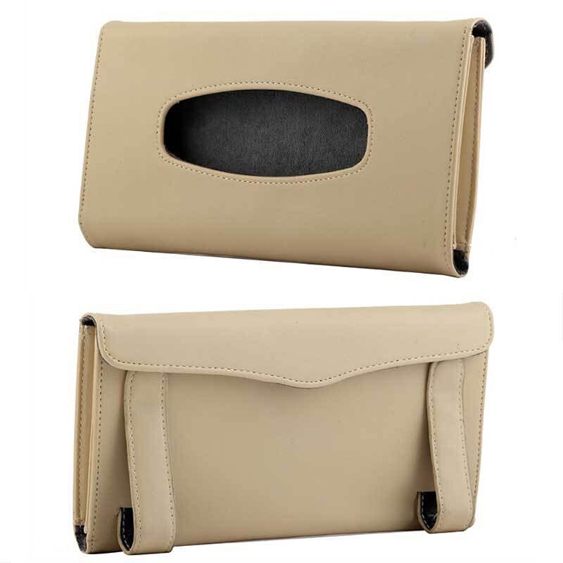 Zwarte en beige leren tissue-etui, draagbare en handige autozonneklep, tissue-etui, tissue-servetaccessoires: Beige
