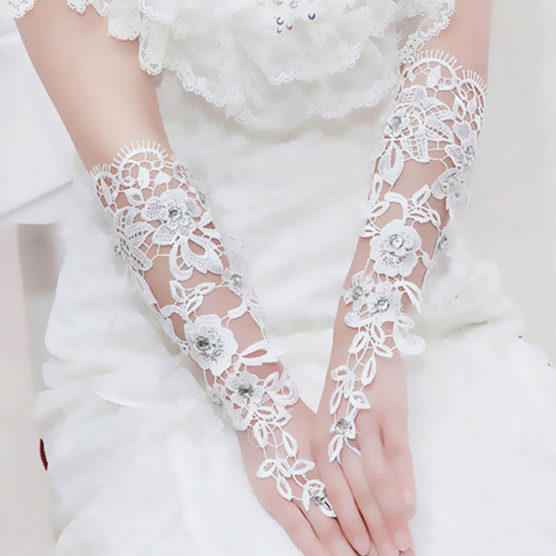 Gants de Mariage en dentelle ivoire pour femmes, paillettes, sans doigts, pour mariée, Accessoire Mariage, bon marché: Default Title