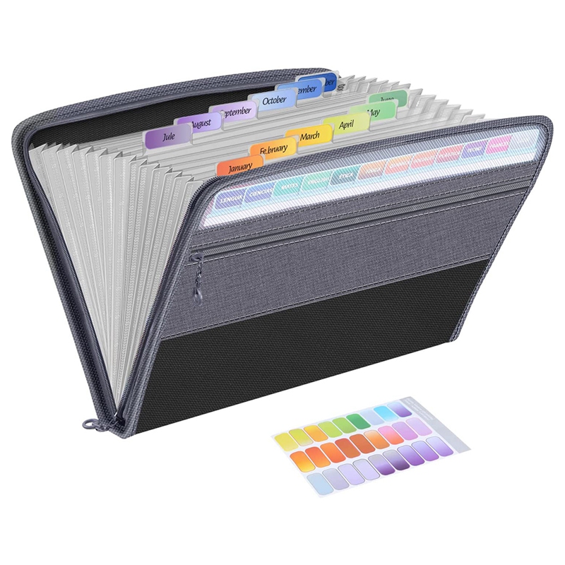 13 Pocket File Folder Storage Rack,File Box Storage Bag,with Zipper, Suitable for A4 Paper, Banknotes,Document Receipt: Lavender