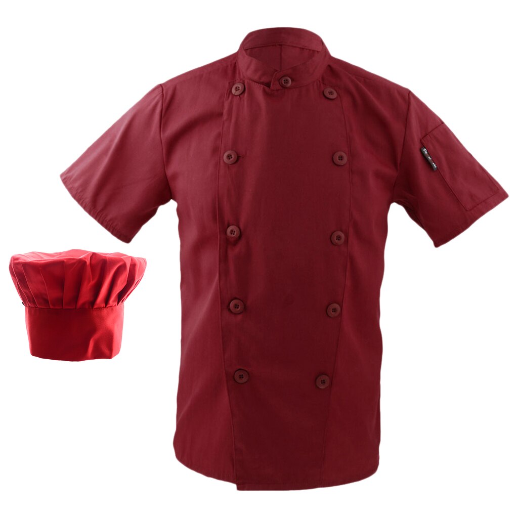 Clothing Jacket Chef Cook Chef Uniform Kitchen With Cats Short Sleeves Red