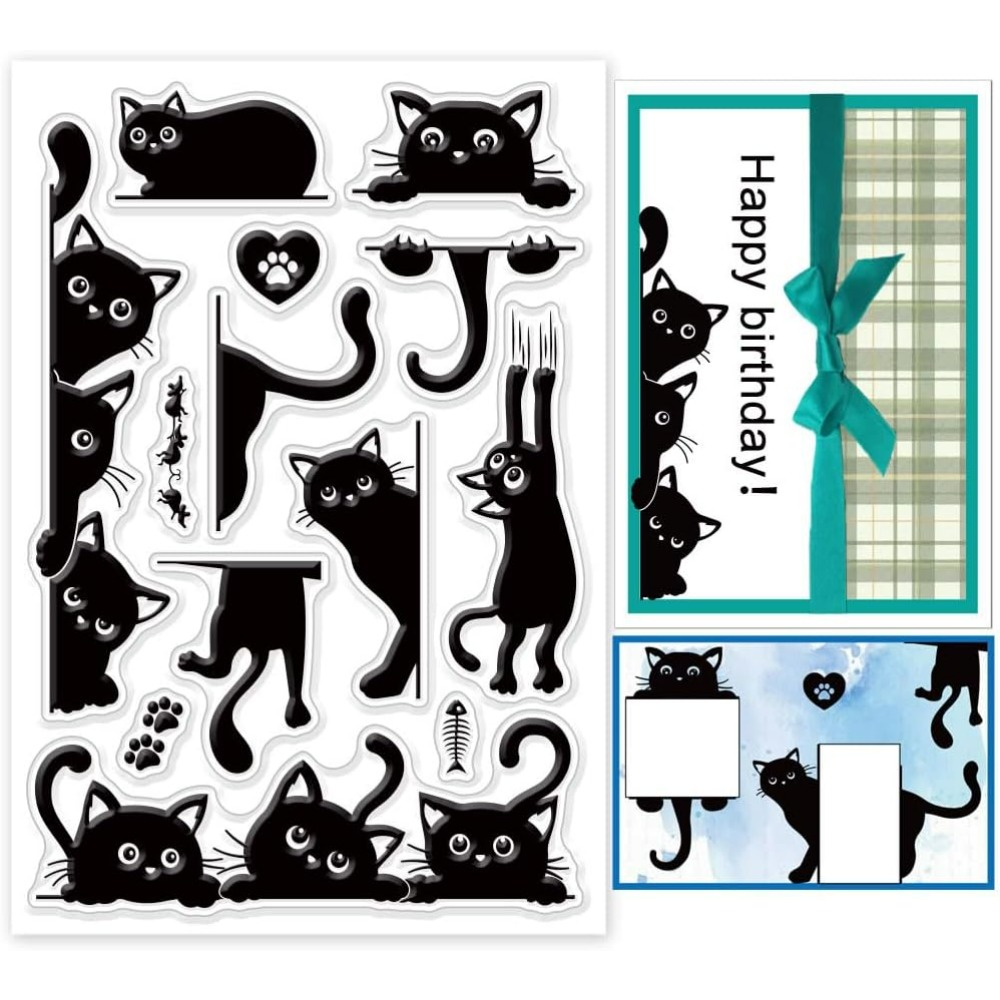 Black Cat Clear Stamps for DIY Scrapbooking Cat Border Silicone Stamp Seals Transparent Stamps for Cards Making Photo Album