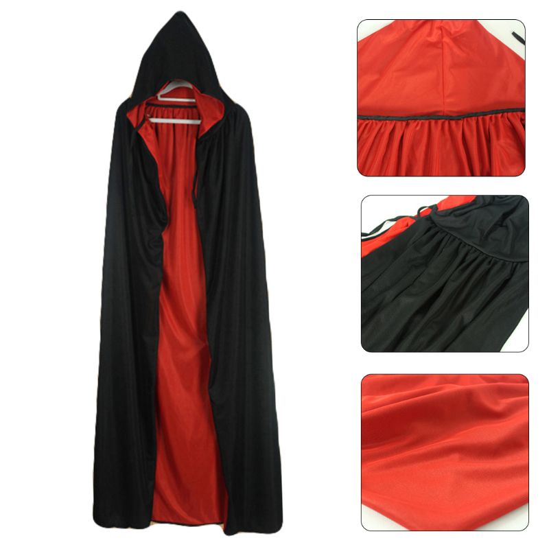 Unisex Halloween Witch Cloak Reversible Double Layer Vampire Cosplay Hooded Cape