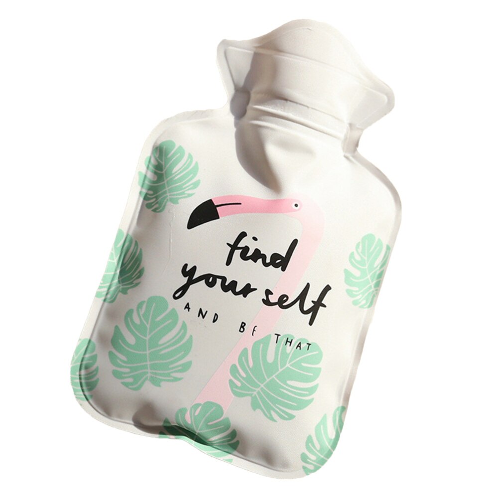 Classic Rubber Water Bottle Water Bag with Knit Cover): Green leaves