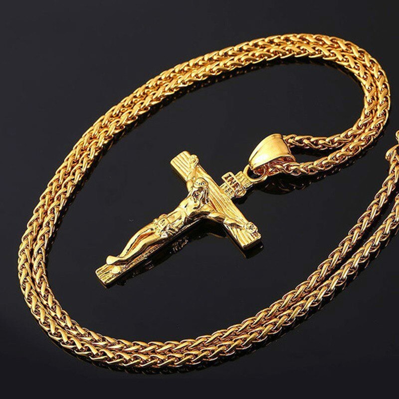 Unik charme af jesus kors halskæde guld og sølv tofarvet kristen halskæde tilbehør banket smykker ann