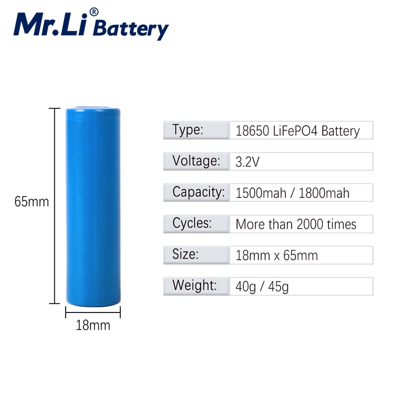 Lifepo 4 18650 3.2v 1500 mah 1800 mah oppladbart battericelle lang levetid til diy batteri lommelykt batteri til hjemmet