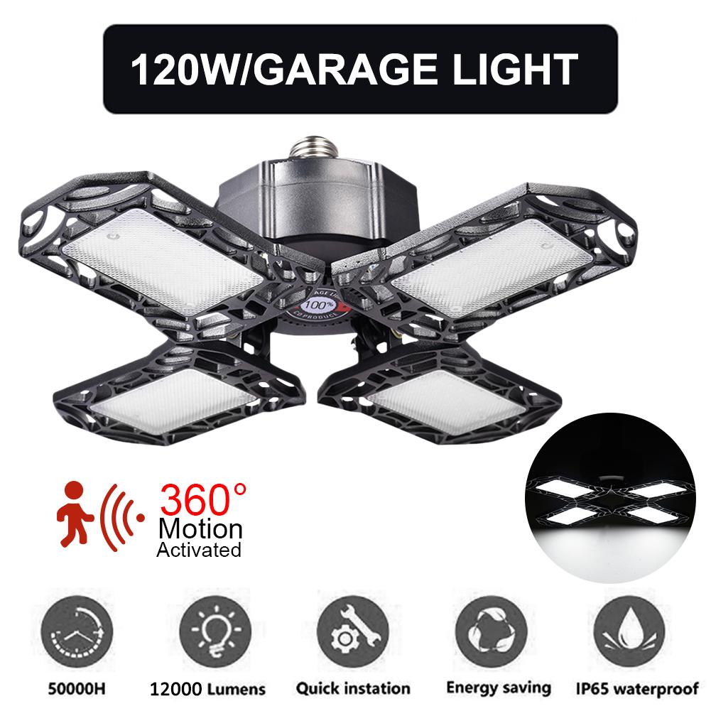 Ultrathin LED Garage Light Motion Sensor Ceiling Lamp 80/120w E27 Warehouse Workshop Foldable Industrial Ligtht 85-265V