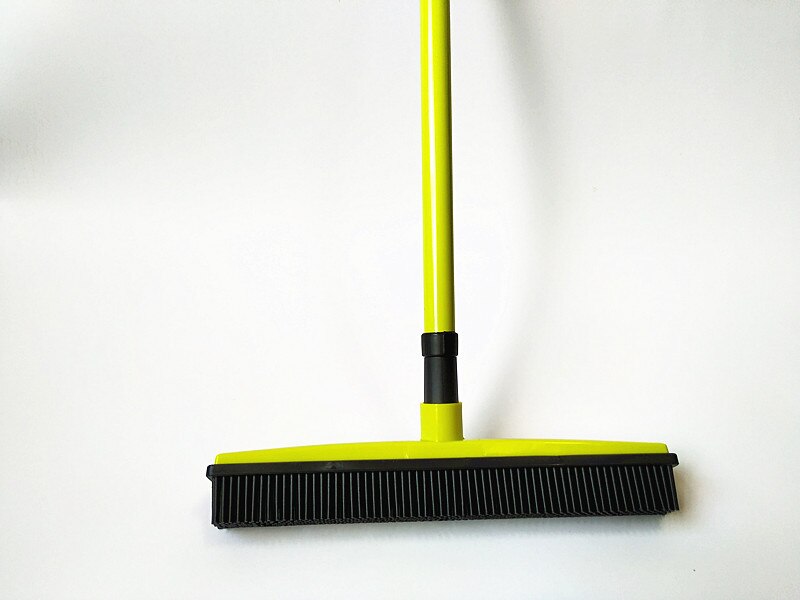Escoba de goma para quitar pelusas y pelo de mascotas, herramienta de limpieza de suelo, mango de goma para mascotas con escurridor,: green