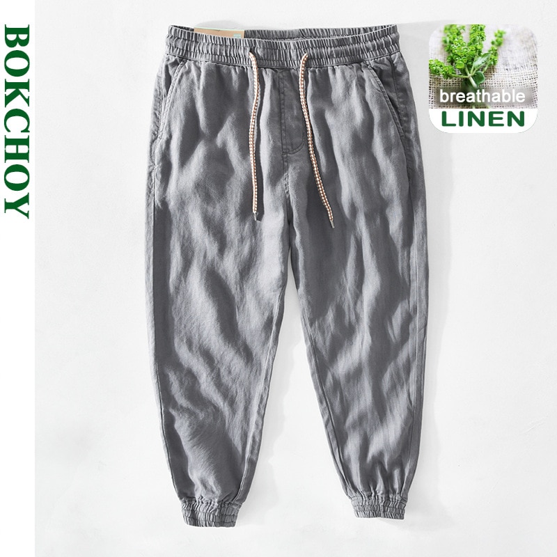 Spring Summer Men Linen Pants Breathable Thin Khaki Cargo Harem Trousers GA-Z353