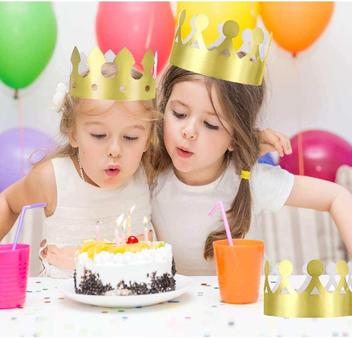 24 Piece Golden King Crown , Gold Leaf Paper, Party Crown Hat Cap Birthday, Festive Baby Shower, Photo Props,Wedding Anniversary